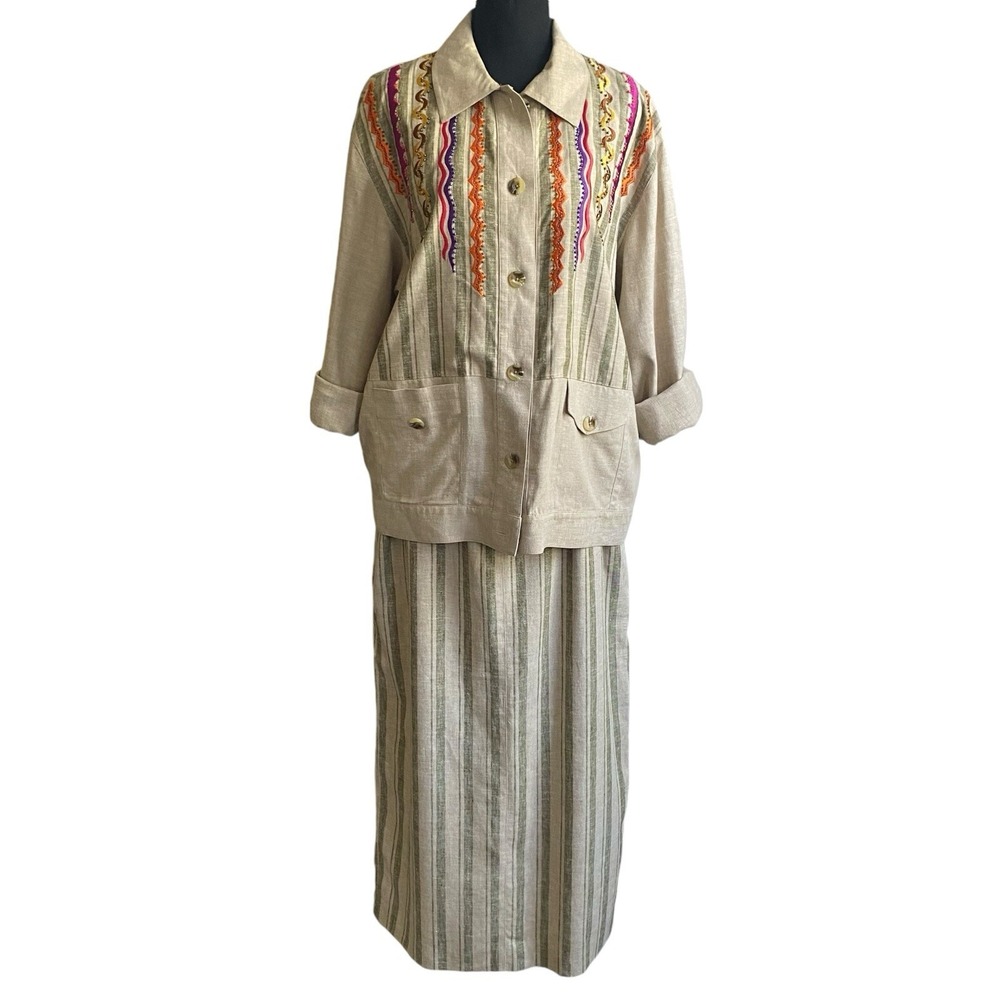 Vintage I.B.Diffusion Linen Jacket/  Maxi Skirt L Lagenlook Boho Artsy Prairie
